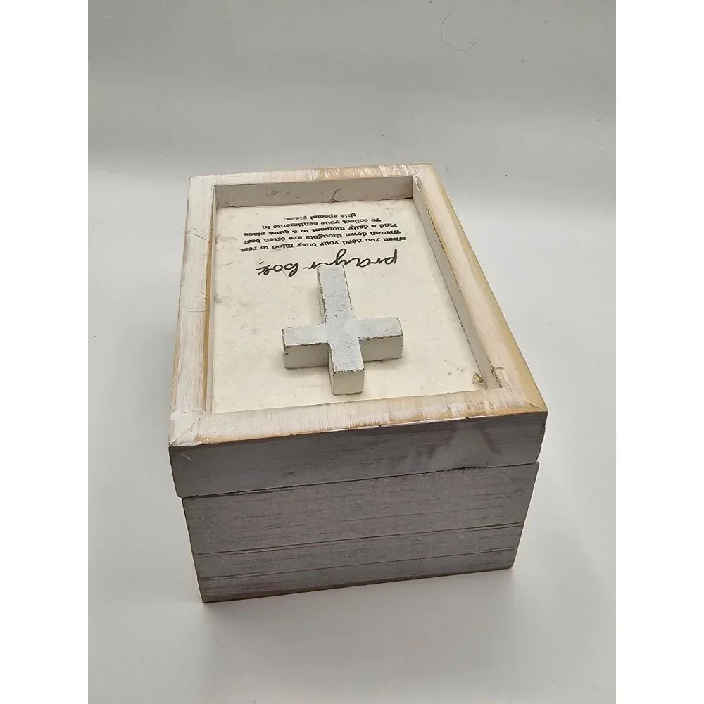 Rustic Wooden Prayer Box With White Cross &‎ Sentimental Quote